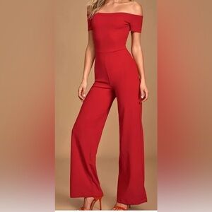 Lulus Cherry Red Flare Keg Bodycon Jumpsuit